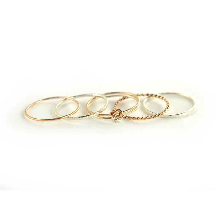 Size 8 / Mixed Silver & Rose Gold Double the Love Stacking Ring Set of 5