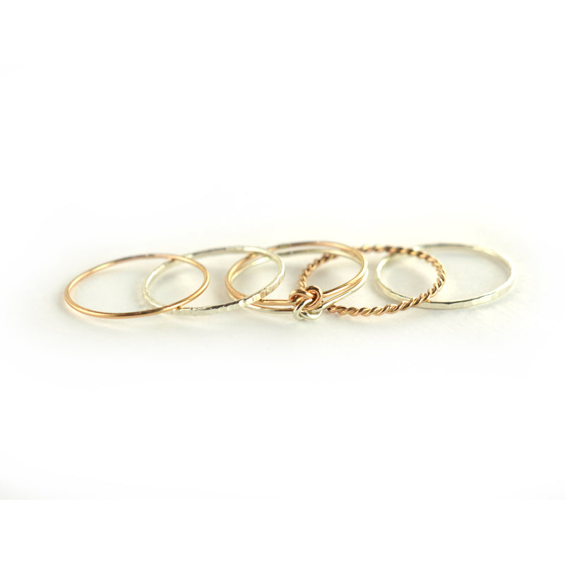 Size 8 / Mixed Silver & Rose Gold Double the Love Stacking Ring Set of 5