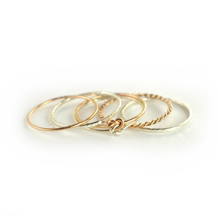 Size 8 / Mixed Silver & Rose Gold Double the Love Stacking Ring Set of 5