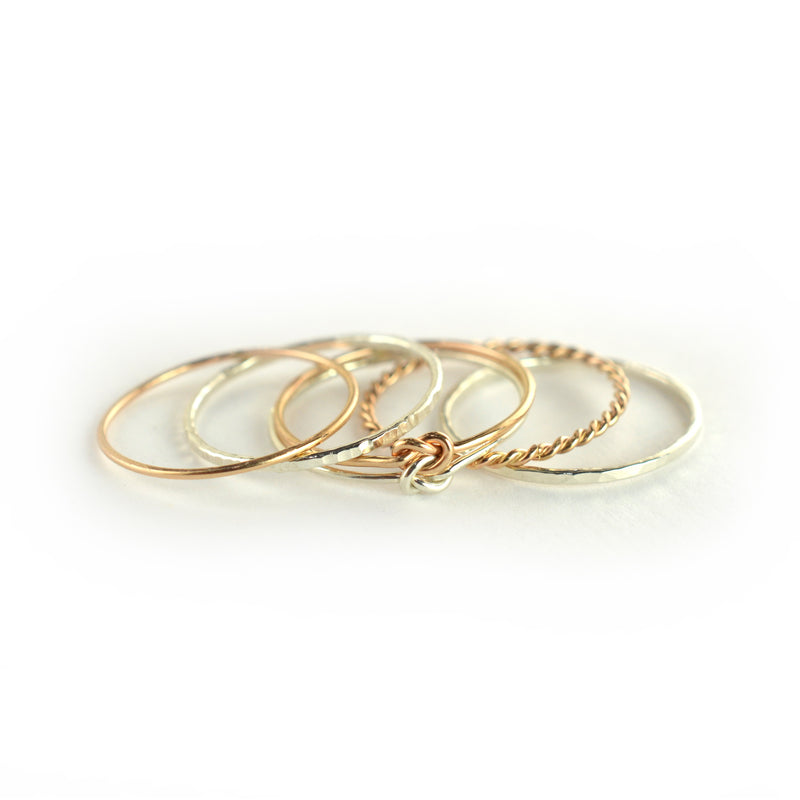 Size 8 / Mixed Silver & Rose Gold Double the Love Stacking Ring Set of 5