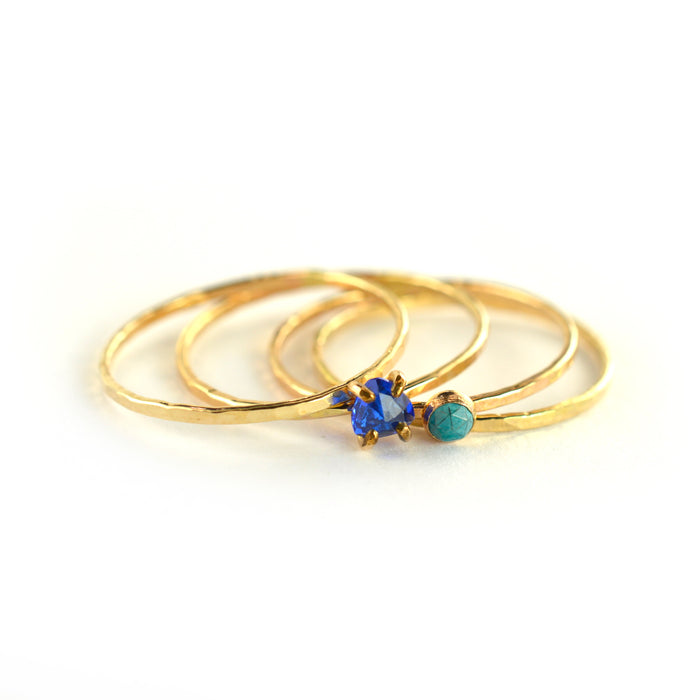 Size 9 / Turquoise & Blue Sapphire Ring Set of 4