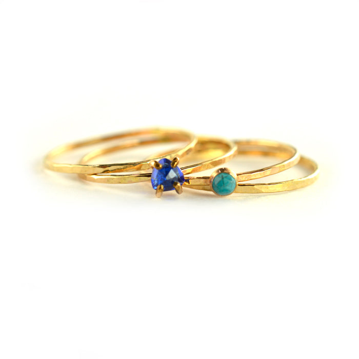 Size 9 / Turquoise & Blue Sapphire Ring Set of 4