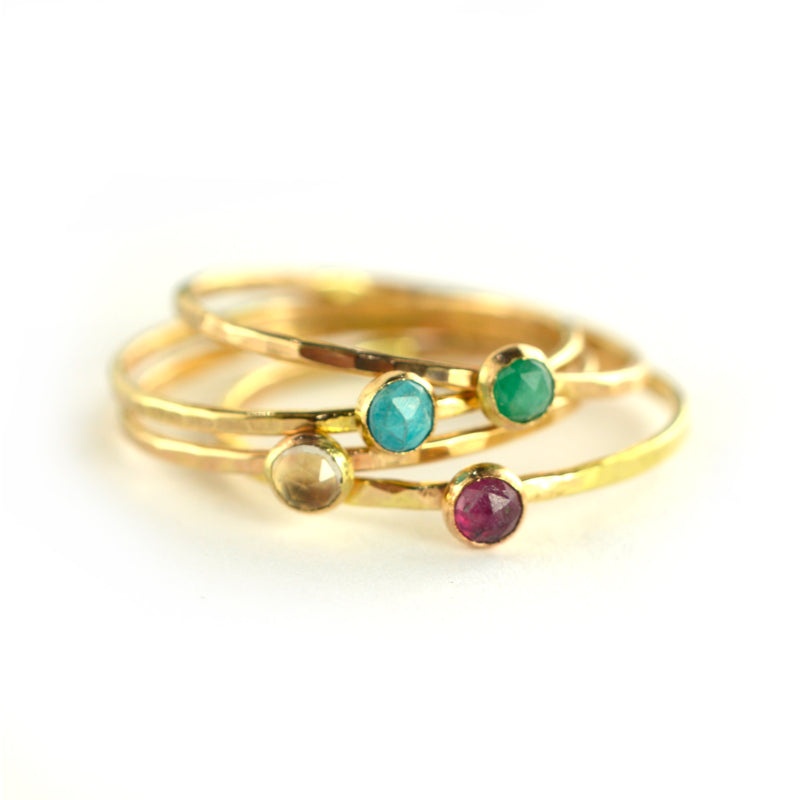 Size 9 / Precious Gemstone Stacking Ring Set of 4