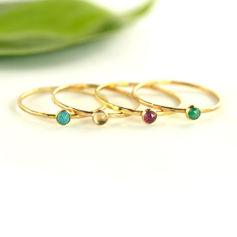 Size 9 / Precious Gemstone Stacking Ring Set of 4