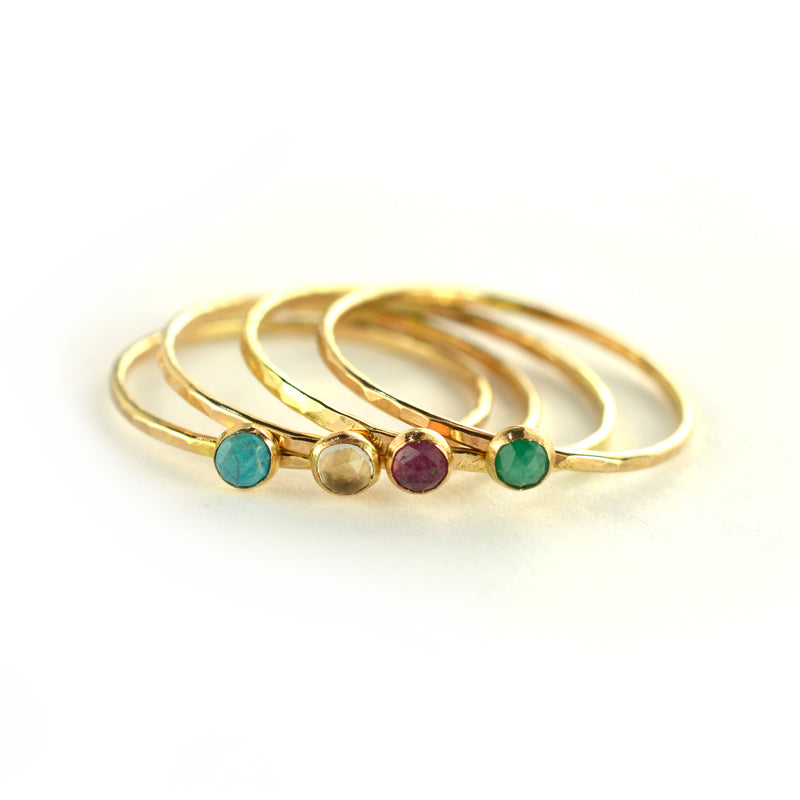 Size 9 / Precious Gemstone Stacking Ring Set of 4