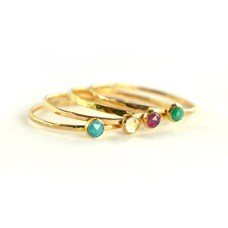 Size 9 / Precious Gemstone Stacking Ring Set of 4