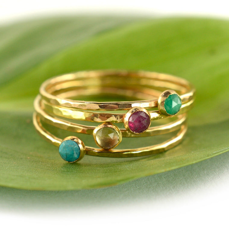 Size 9 / Precious Gemstone Stacking Ring Set of 4