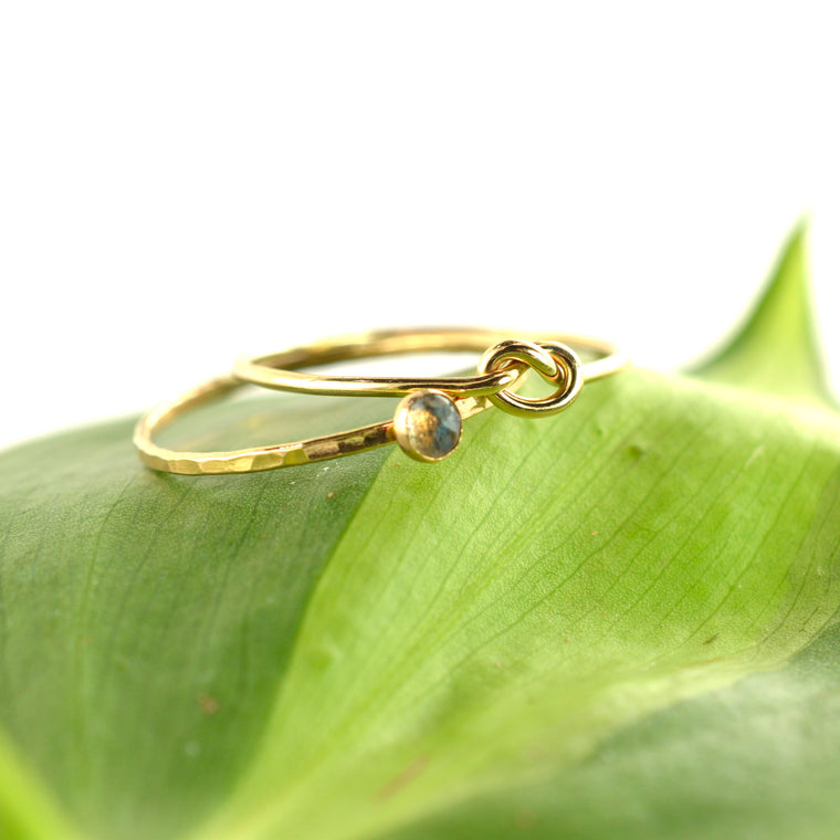 Size 9 / Labradorite & Love Knot Promise Stacking Ring Set of 2