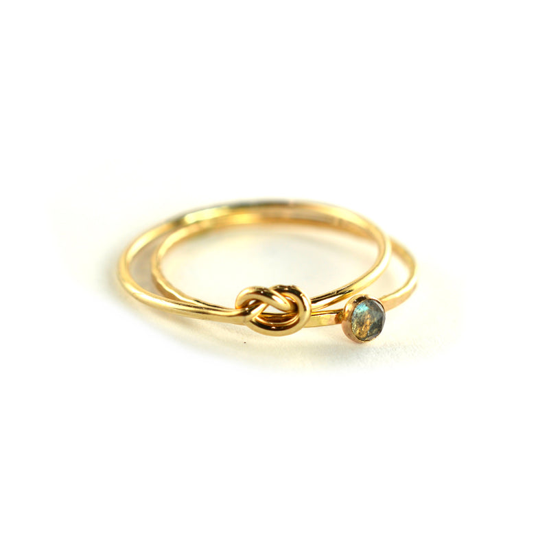 Size 9 / Labradorite & Love Knot Promise Stacking Ring Set of 2