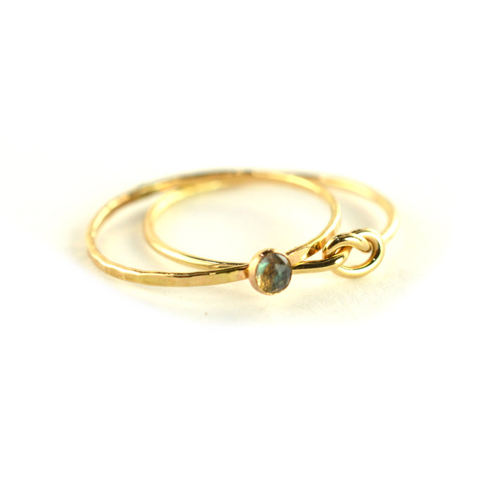 Size 9 / Labradorite & Love Knot Promise Stacking Ring Set of 2