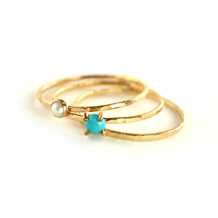 Size 9 / Turquoise & Pearl Stacking Ring Set of 3