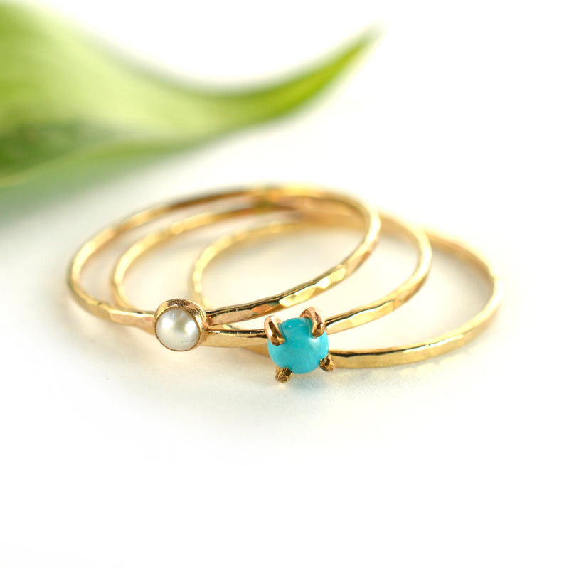 Size 9 / Turquoise & Pearl Stacking Ring Set of 3