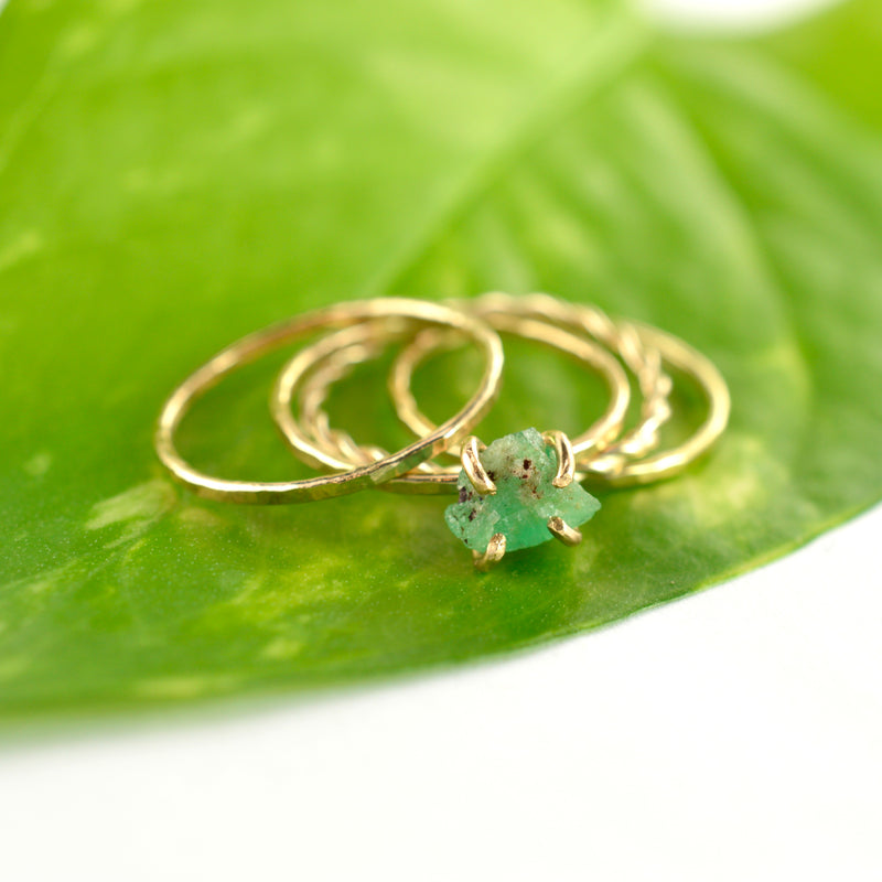 Size 4.5 / Gold Raw Emerald Stacking Ring Set of 3