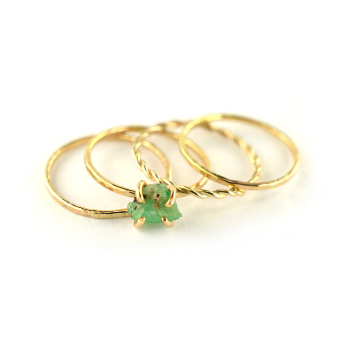 Size 4.5 / Gold Raw Emerald Stacking Ring Set of 3