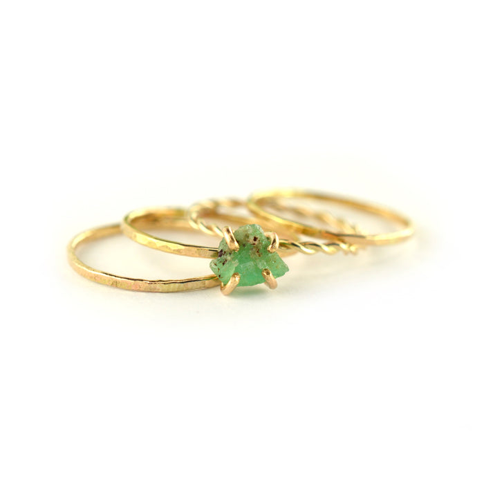 Size 4.5 / Gold Raw Emerald Stacking Ring Set of 3