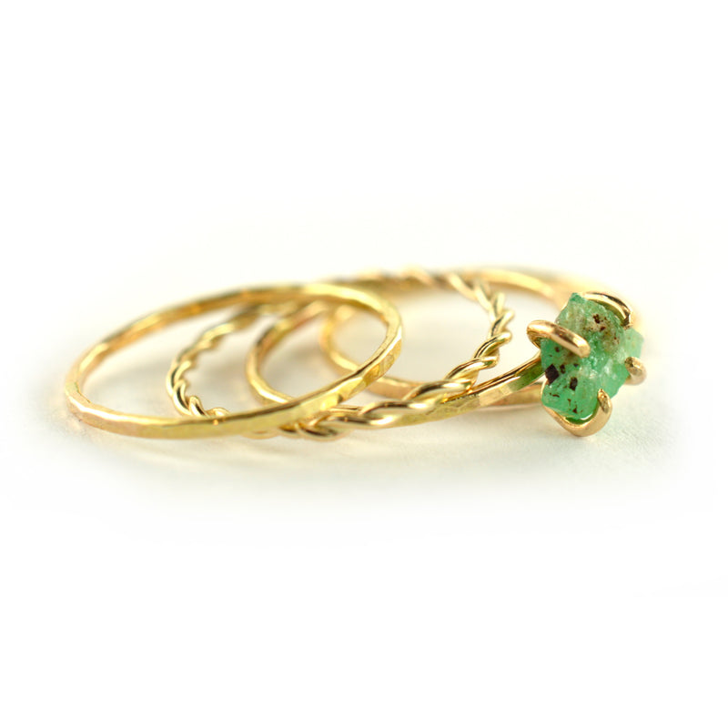 Size 4.5 / Gold Raw Emerald Stacking Ring Set of 3