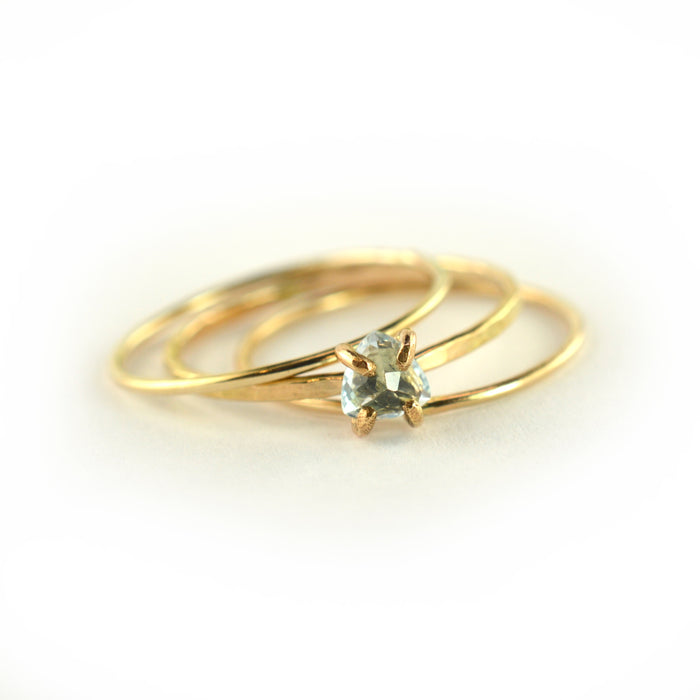 Size 5-5.5 / Trillion Cut Aquamarine Stacking Ring Set of 3