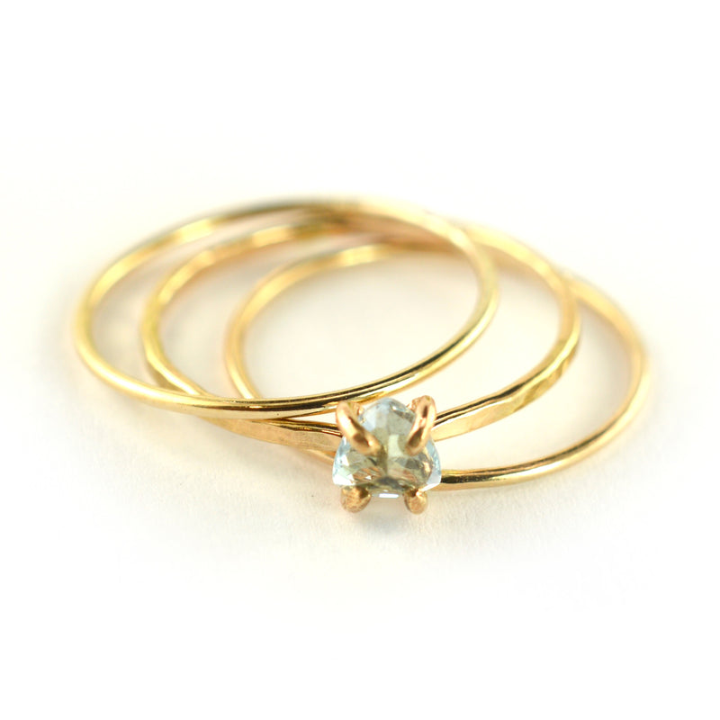 Size 5-5.5 / Trillion Cut Aquamarine Stacking Ring Set of 3