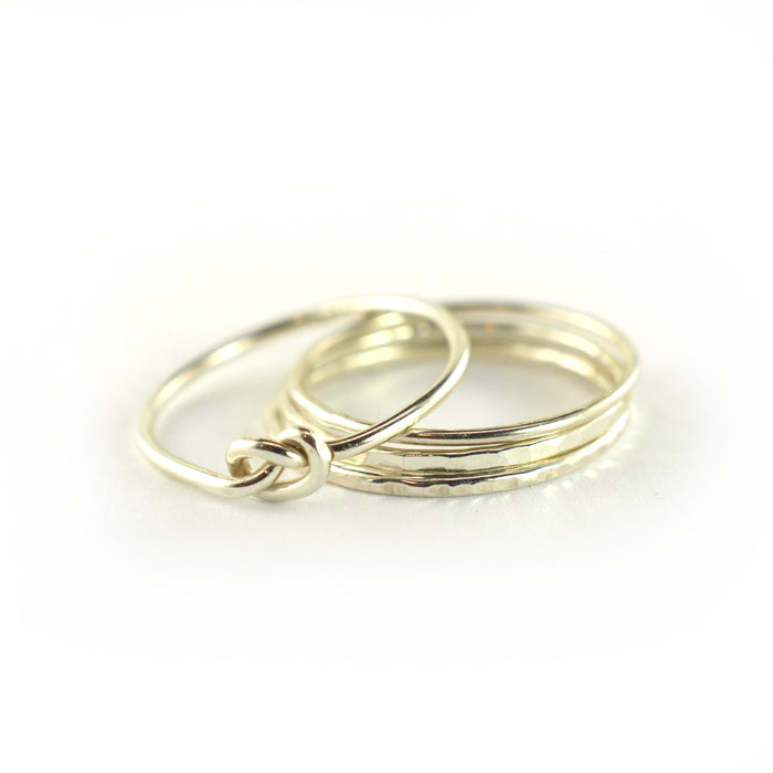 Size 5-5.5 / Sterling Silver Love Knot Stacking Ring Set of 4