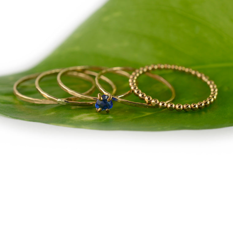 Size 9.5 / Trillion Cut Blue Sapphire Stacking Ring Set of 5