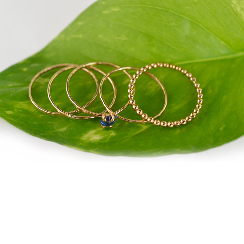 Size 9.5 / Trillion Cut Blue Sapphire Stacking Ring Set of 5