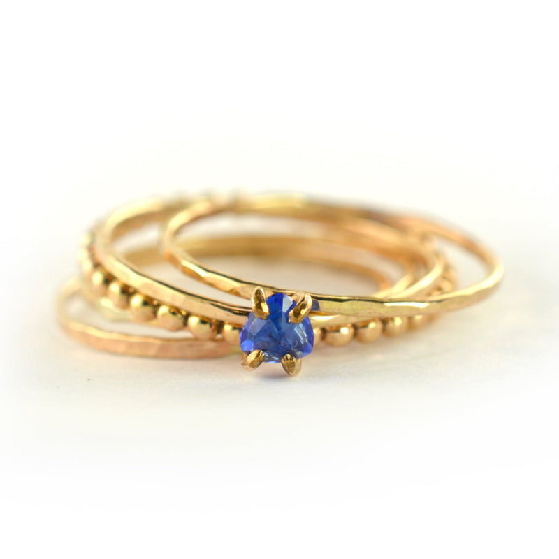 Blue Sapphire Stacking Ring Set of 5, Trillion Cut Gold Stackable Rings, Gemstone Ring, Size 9.5 