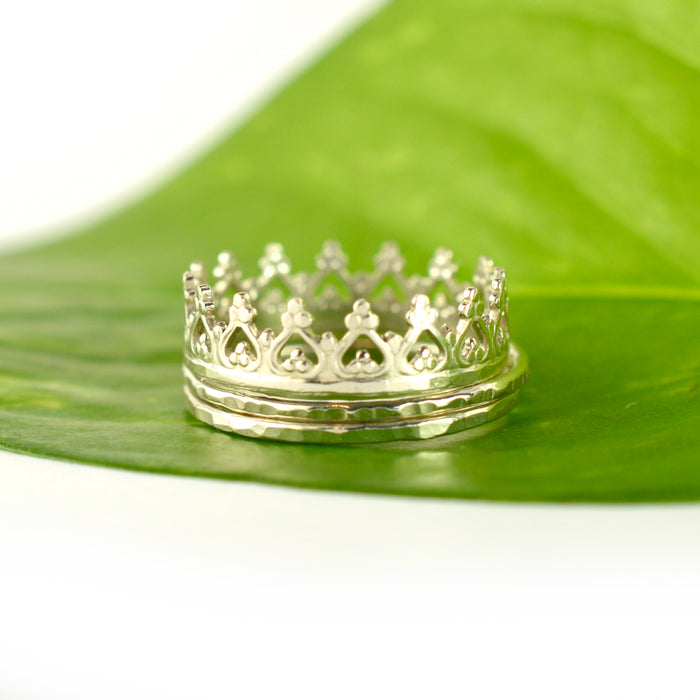 Size 5-5.75 / Silver Crown Ring Stacking Set of 3