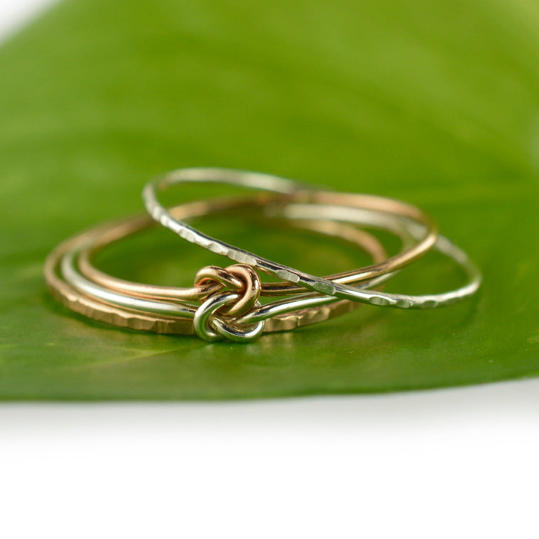 Size 9 / Rose Gold & Sterling Silver Love Knot Stacking Ring Set of 3